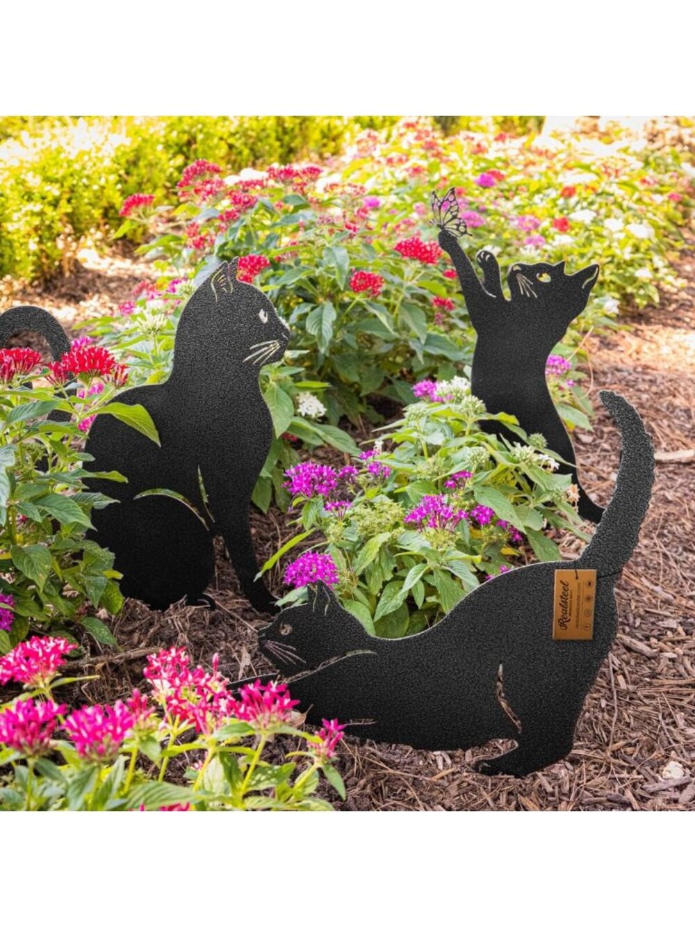 3 Pack Steel Cat Garden Decor - Outdoor Yard Ornaments & Signs for Cat Lovers